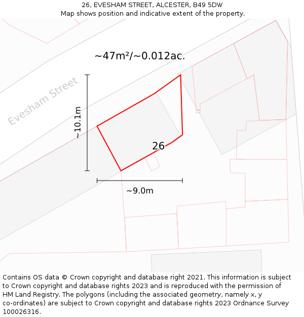 26, EVESHAM STREET, ALCESTER, B49 5DW: Plot and title map
