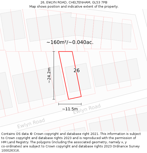 26, EWLYN ROAD, CHELTENHAM, GL53 7PB: Plot and title map
