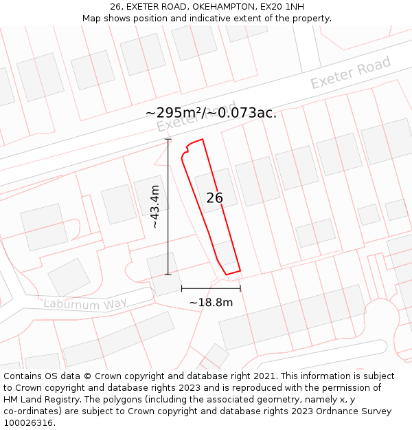 26, EXETER ROAD, OKEHAMPTON, EX20 1NH: Plot and title map