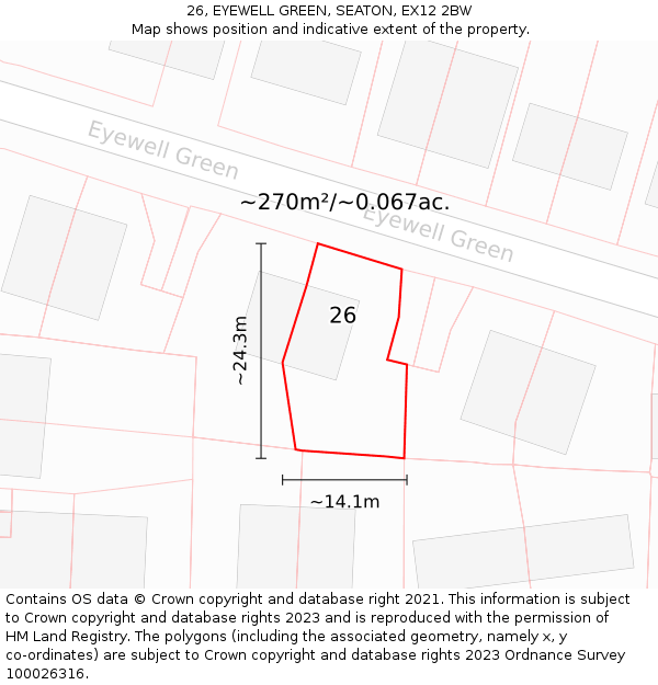 26, EYEWELL GREEN, SEATON, EX12 2BW: Plot and title map