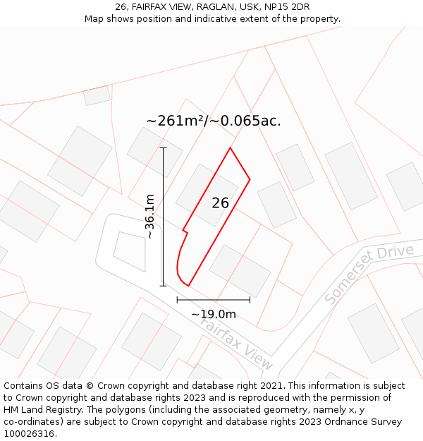 26, FAIRFAX VIEW, RAGLAN, USK, NP15 2DR: Plot and title map