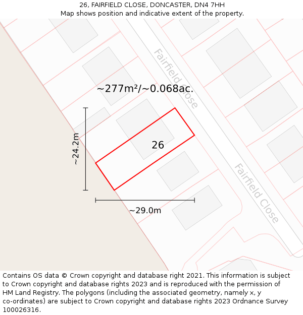 26, FAIRFIELD CLOSE, DONCASTER, DN4 7HH: Plot and title map