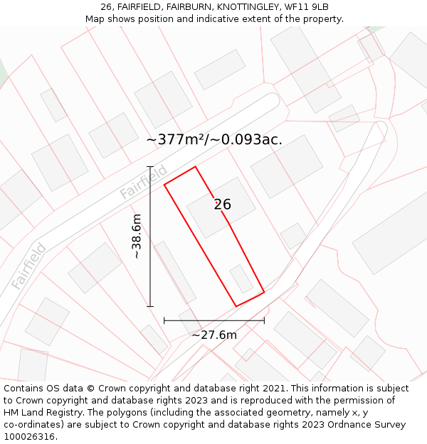 26, FAIRFIELD, FAIRBURN, KNOTTINGLEY, WF11 9LB: Plot and title map