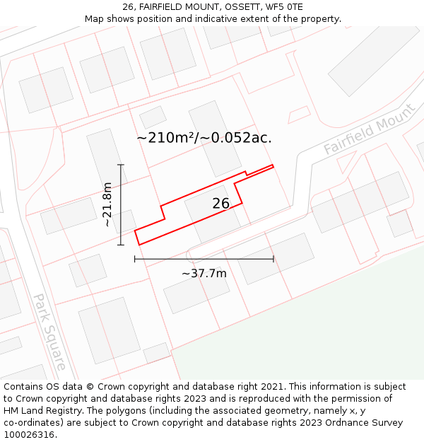 26, FAIRFIELD MOUNT, OSSETT, WF5 0TE: Plot and title map