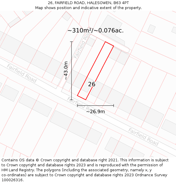 26, FAIRFIELD ROAD, HALESOWEN, B63 4PT: Plot and title map