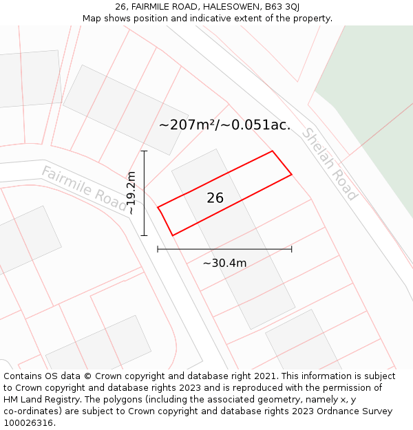 26, FAIRMILE ROAD, HALESOWEN, B63 3QJ: Plot and title map