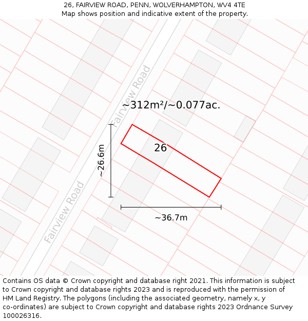 26, FAIRVIEW ROAD, PENN, WOLVERHAMPTON, WV4 4TE: Plot and title map