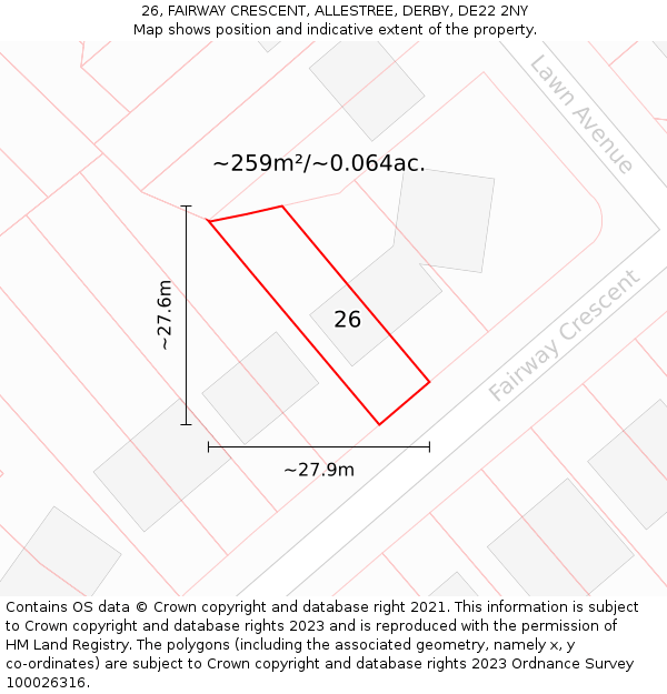 26, FAIRWAY CRESCENT, ALLESTREE, DERBY, DE22 2NY: Plot and title map