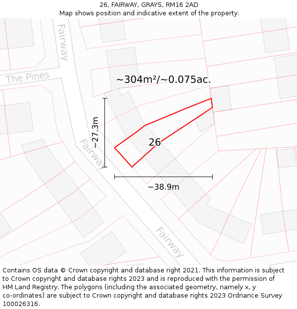 26, FAIRWAY, GRAYS, RM16 2AD: Plot and title map