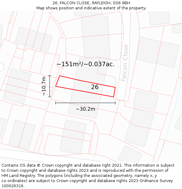 26, FALCON CLOSE, RAYLEIGH, SS6 9BH: Plot and title map