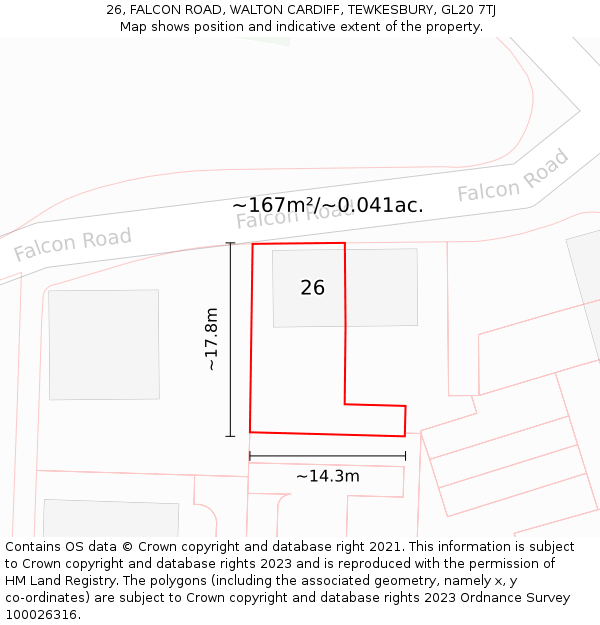 26, FALCON ROAD, WALTON CARDIFF, TEWKESBURY, GL20 7TJ: Plot and title map