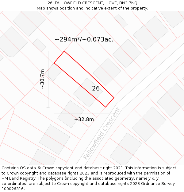 26, FALLOWFIELD CRESCENT, HOVE, BN3 7NQ: Plot and title map