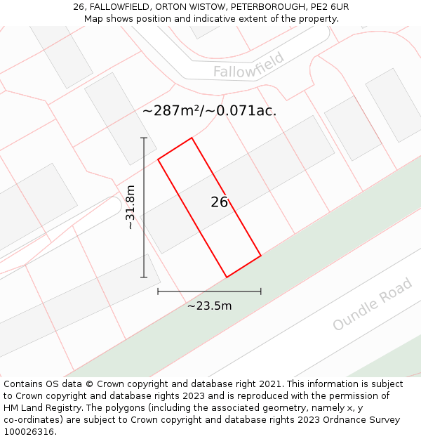 26, FALLOWFIELD, ORTON WISTOW, PETERBOROUGH, PE2 6UR: Plot and title map