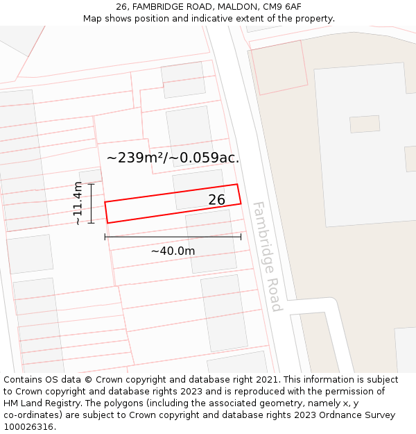 26, FAMBRIDGE ROAD, MALDON, CM9 6AF: Plot and title map