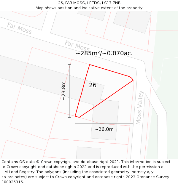 26, FAR MOSS, LEEDS, LS17 7NR: Plot and title map