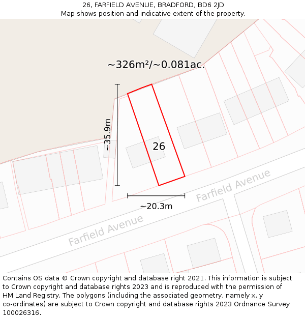 26, FARFIELD AVENUE, BRADFORD, BD6 2JD: Plot and title map