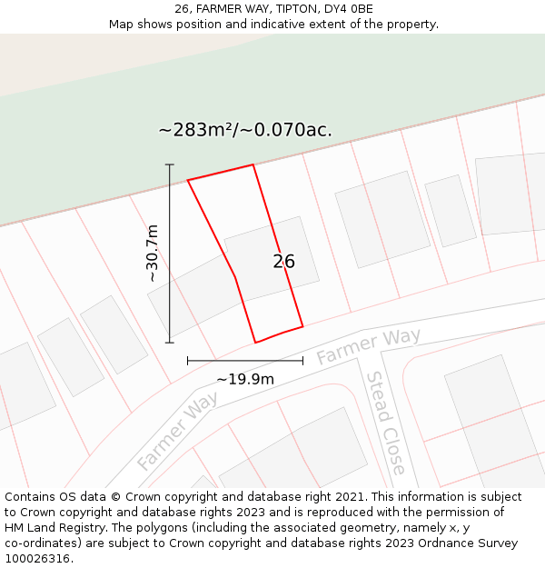 26, FARMER WAY, TIPTON, DY4 0BE: Plot and title map