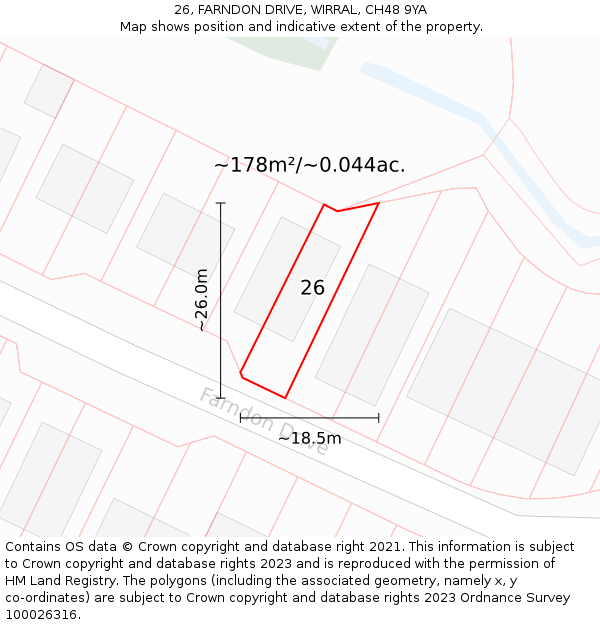 26, FARNDON DRIVE, WIRRAL, CH48 9YA: Plot and title map