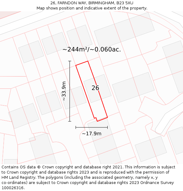 26, FARNDON WAY, BIRMINGHAM, B23 5XU: Plot and title map