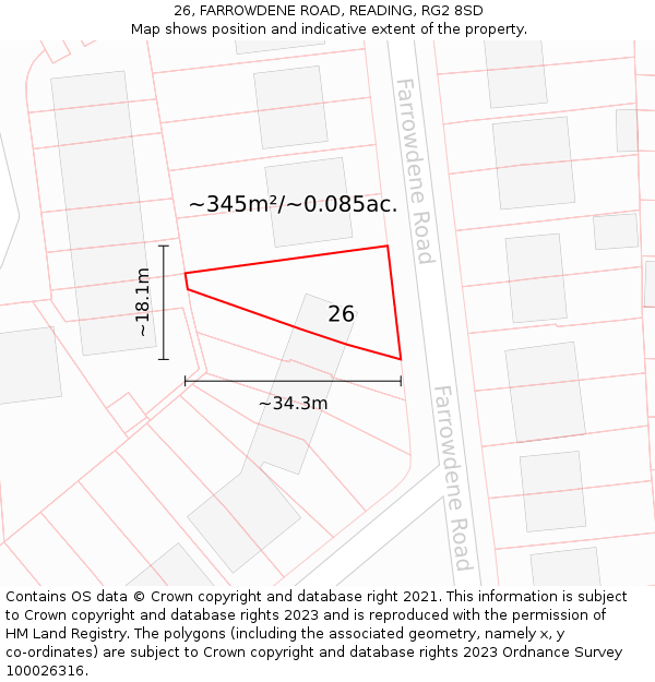 26, FARROWDENE ROAD, READING, RG2 8SD: Plot and title map