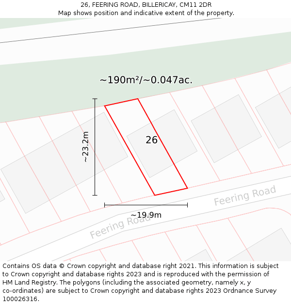 26, FEERING ROAD, BILLERICAY, CM11 2DR: Plot and title map