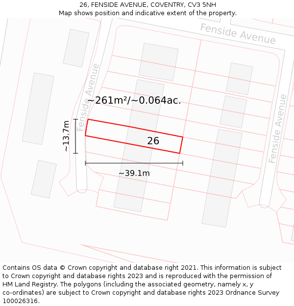 26, FENSIDE AVENUE, COVENTRY, CV3 5NH: Plot and title map