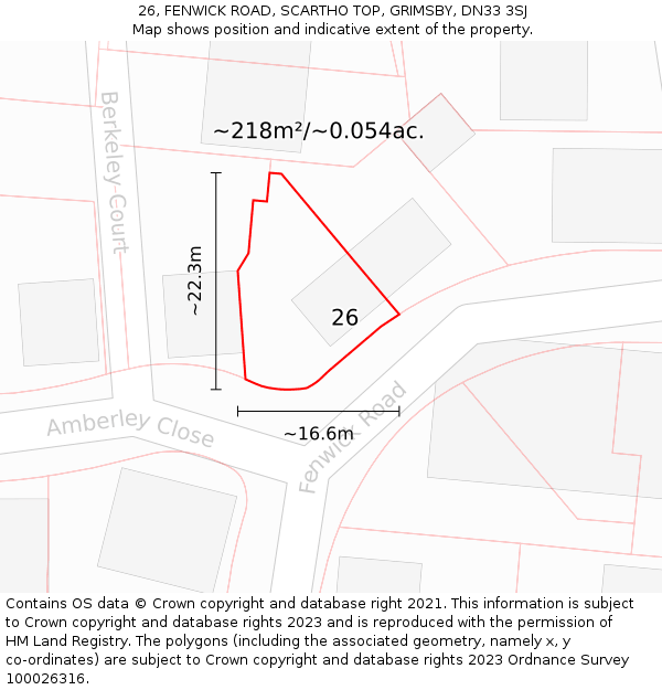 26, FENWICK ROAD, SCARTHO TOP, GRIMSBY, DN33 3SJ: Plot and title map