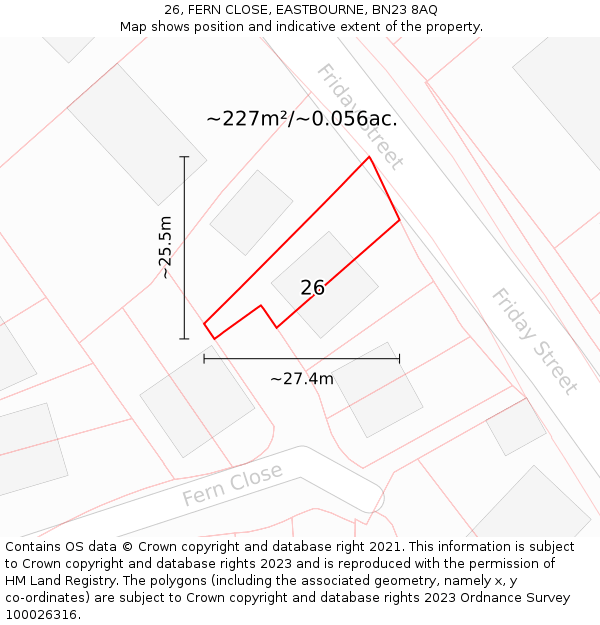26, FERN CLOSE, EASTBOURNE, BN23 8AQ: Plot and title map