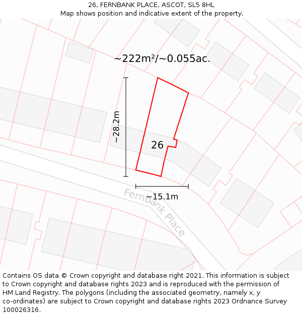 26, FERNBANK PLACE, ASCOT, SL5 8HL: Plot and title map
