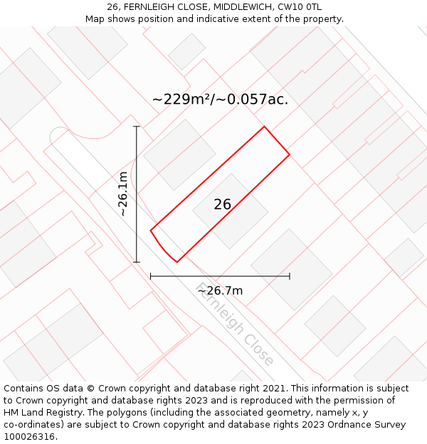 26, FERNLEIGH CLOSE, MIDDLEWICH, CW10 0TL: Plot and title map