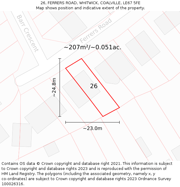 26, FERRERS ROAD, WHITWICK, COALVILLE, LE67 5FE: Plot and title map