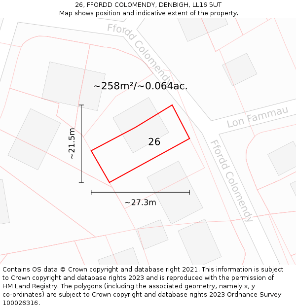 26, FFORDD COLOMENDY, DENBIGH, LL16 5UT: Plot and title map