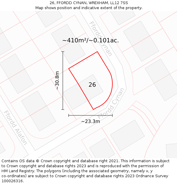 26, FFORDD CYNAN, WREXHAM, LL12 7SS: Plot and title map