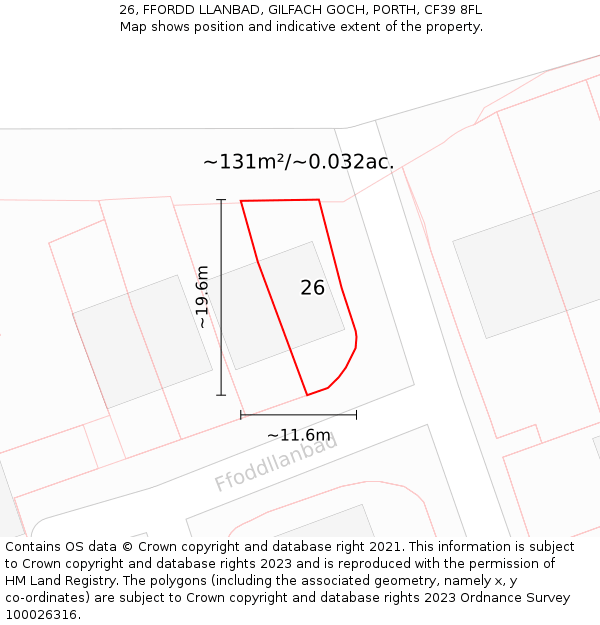 26, FFORDD LLANBAD, GILFACH GOCH, PORTH, CF39 8FL: Plot and title map