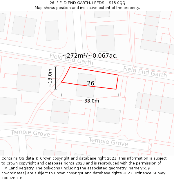 26, FIELD END GARTH, LEEDS, LS15 0QQ: Plot and title map