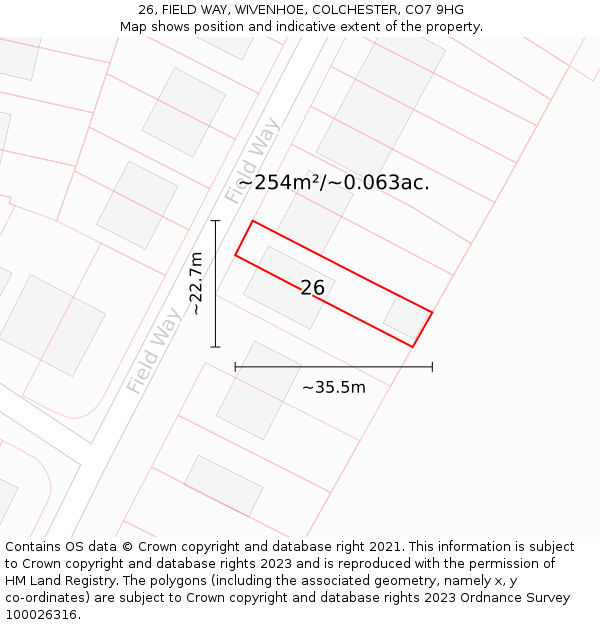 26, FIELD WAY, WIVENHOE, COLCHESTER, CO7 9HG: Plot and title map