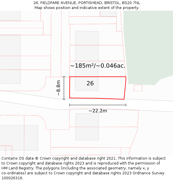 26, FIELDFARE AVENUE, PORTISHEAD, BRISTOL, BS20 7NL: Plot and title map