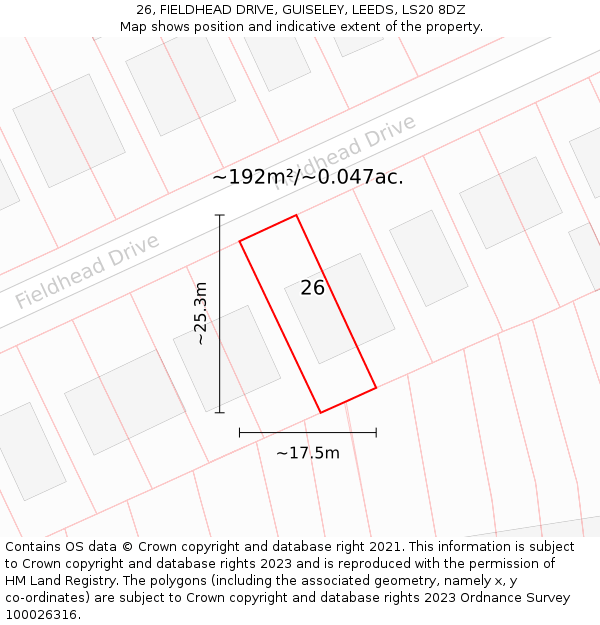 26, FIELDHEAD DRIVE, GUISELEY, LEEDS, LS20 8DZ: Plot and title map