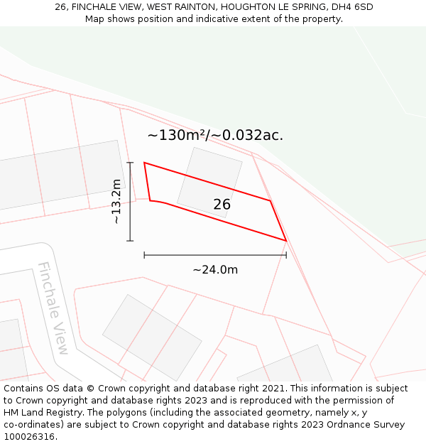 26, FINCHALE VIEW, WEST RAINTON, HOUGHTON LE SPRING, DH4 6SD: Plot and title map