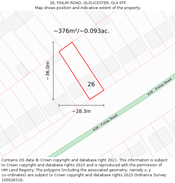 26, FINLAY ROAD, GLOUCESTER, GL4 6TP: Plot and title map