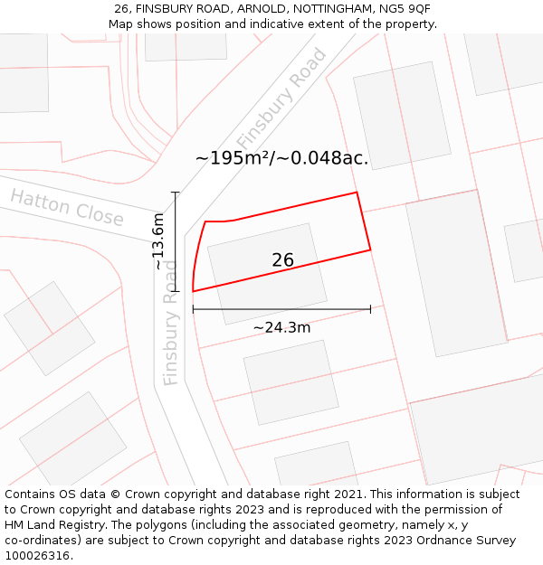 26, FINSBURY ROAD, ARNOLD, NOTTINGHAM, NG5 9QF: Plot and title map