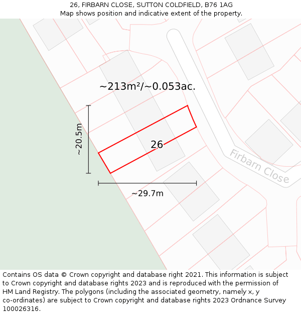 26, FIRBARN CLOSE, SUTTON COLDFIELD, B76 1AG: Plot and title map