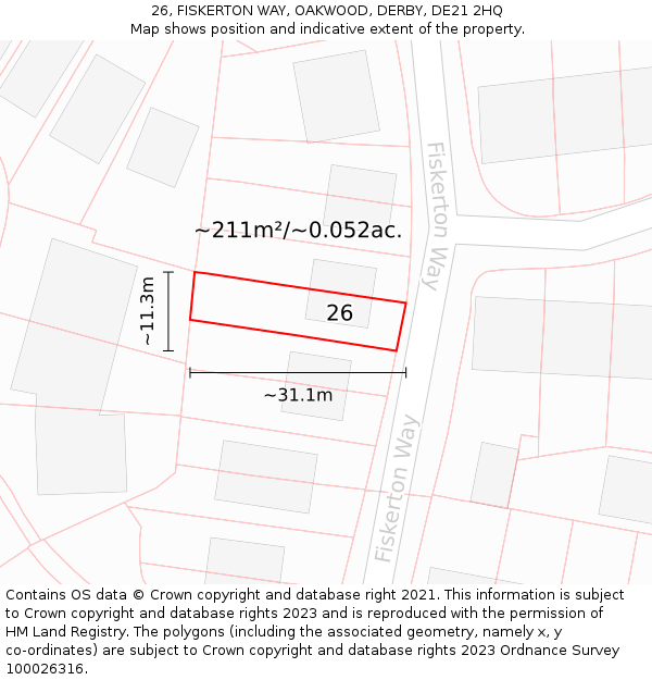 26, FISKERTON WAY, OAKWOOD, DERBY, DE21 2HQ: Plot and title map