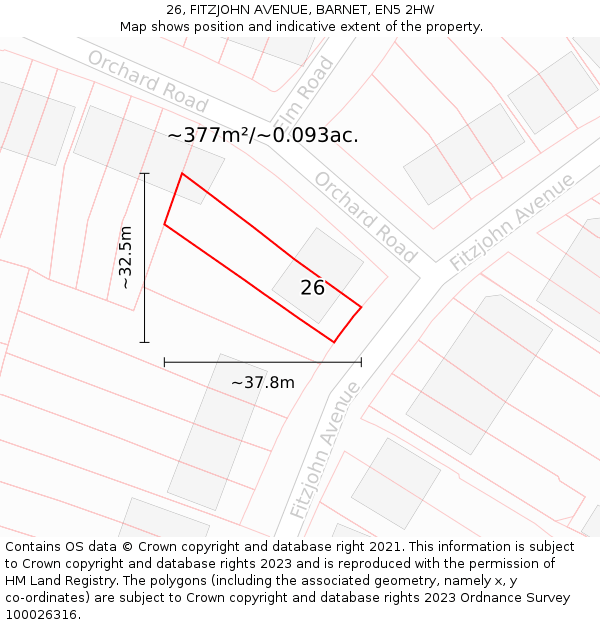 26, FITZJOHN AVENUE, BARNET, EN5 2HW: Plot and title map