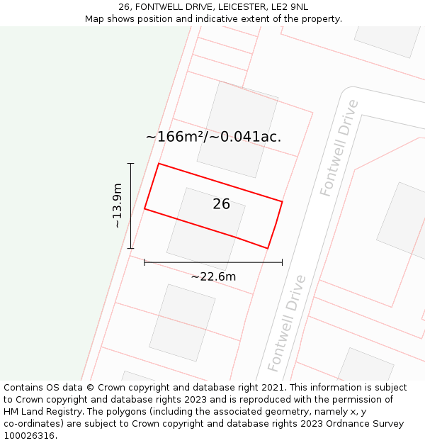 26, FONTWELL DRIVE, LEICESTER, LE2 9NL: Plot and title map