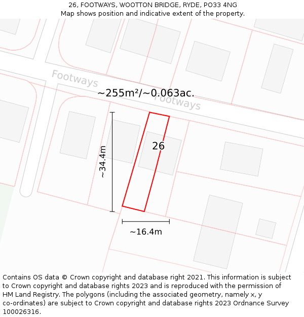26, FOOTWAYS, WOOTTON BRIDGE, RYDE, PO33 4NG: Plot and title map