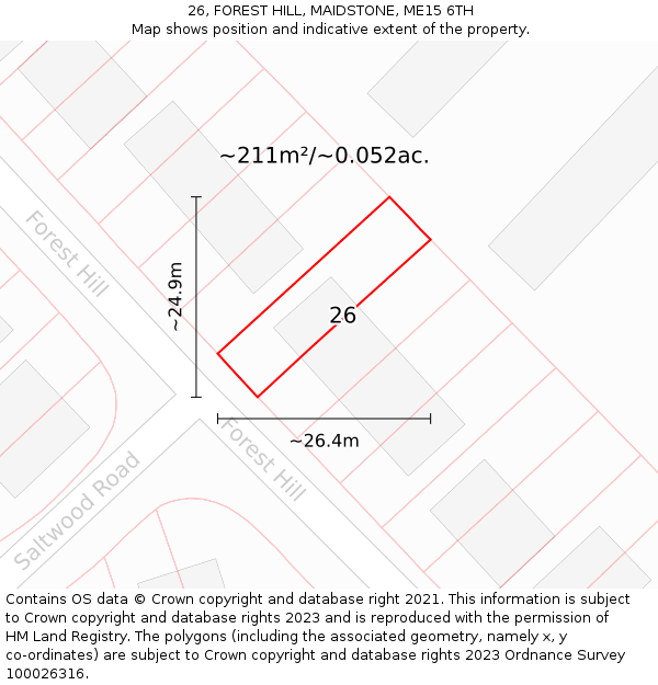 26, FOREST HILL, MAIDSTONE, ME15 6TH: Plot and title map