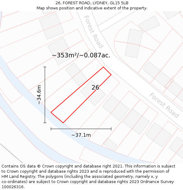 26, FOREST ROAD, LYDNEY, GL15 5LB: Plot and title map