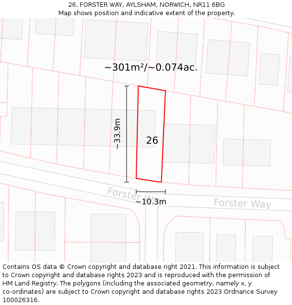 26, FORSTER WAY, AYLSHAM, NORWICH, NR11 6BG: Plot and title map
