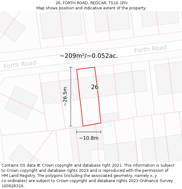 26, FORTH ROAD, REDCAR, TS10 1PN: Plot and title map
